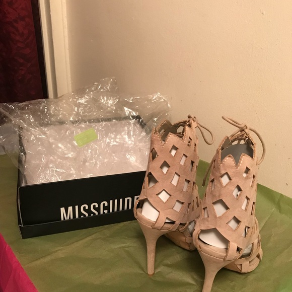 Laser Cut Lace Up Gladiator Heels - Blush Suede - Picture 7 of 8